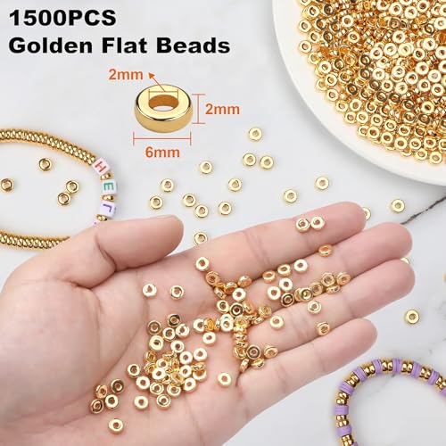1500pcs 6mm Gold Flat Round Spacer Beads Disc Loose Jewelry Making Beads for DIY Bracelet Necklace Earring Craft Supplies - color: Gold
