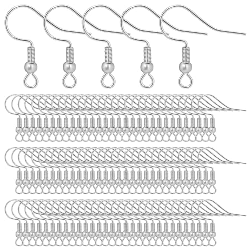 Angoily Earring Hooks 100Pcs Silver Ear Hook Beads with Ball and Coil Titanium Hypoallergenic Earring Findings for DIY Jewelry Making and Women S Dangle Wear Accessories 0.78X0.70 Inch
