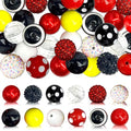 50Pcs Black Red Chunky Bubblegum Beads for Adult DIY Beadable Pens Bracelets Necklaces Pearl Beaded Craft Graduation Jewelry Making - color: Black+Red