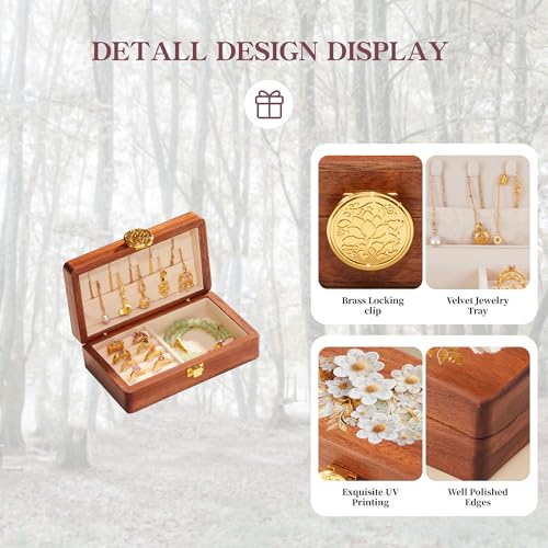 Travel Jewelry Case Small Wood Jewelry Organizer Jewelry Box for Women (Nut-Brown Print B) - color: Nut-Brown Print B