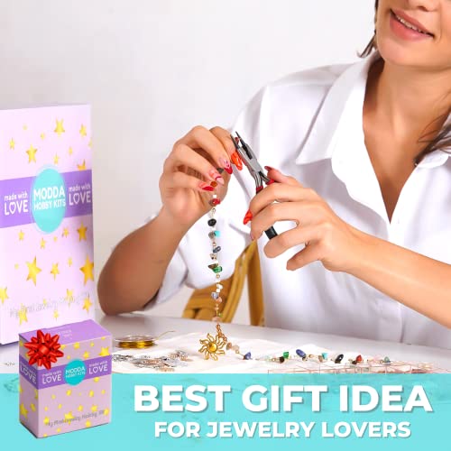 MODDA Natural Stone Jewelry Making Kit - Includes Crystal, Chip Beads, Necklace, Bracelet, Earrings, Ring Making Supplies, Crafts for Adults, Beginners, Christmas Gift for Teens, Girls, Women, Moms - color: Natural Stone Jewelry Making kit