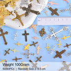 stino Metal Charms for Jewelry Making 100gram, Bulk Tibetan Silver & Gold Plated Trinkets for Earring Necklace Jewelry Making and Findings - color: Cross Mixed Color