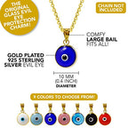 MIZZE Made for Luck Gold Plated 925 Sterling Silver 10 MM Round Glass Evil Eye Charm Pendant - 7 Colors to Choose from - color: Transparent Blue