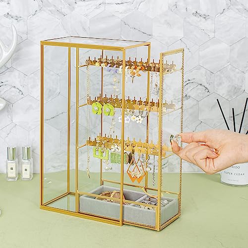 Glass Earring Holder Organizer, Jewelry Organizer Earrings Holder with Hanging Hook, Glass Earring Display Box for Necklace Ring Storage - style: Earring Organizer