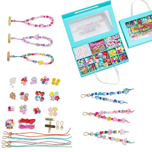 MYCUTEY DIY Keychain ＆ Phone Charm Making Kit with Letter Heart Flower Pony Beads, Craft Supplies for Women Bead Craft Kit to Make Phone Charms Custom Keychains Bracelet & Bag Charm - color: Bag Charm Kit-B