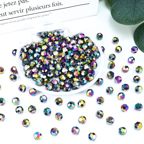 Dowarm 200 Pieces 4MM Round Crystal Glass Beads for Jewelry Making, Crafts & Suncatchers - 5000 Round Crystal Charm Beads Findings in Rainbow - color: 25-Rainbow, size: 4MM