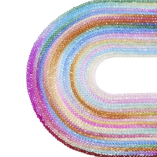 FASHEWELRY 20 Strands Faceted Crystal Glass Beads 3mm Rondelle Gradient Crystal Beads Transparent Glass Loose Beads for Bracelet Necklace Jewelry Making - color: Gradient Color-20 Colors, size: 3mm