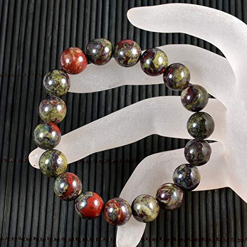 AD Beads Natural Gemstone Round Beads Stretch Bracelet Healing Reiki 10mm (Bloodstone) - color: Bloodstone
