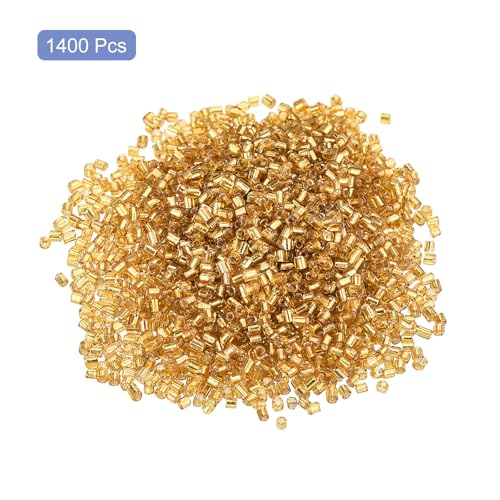 uxcell 1400Pcs Glass Bugle Beads, 1.5x1.5mm Tube Mini Loose Glass Seed Spacer Bead for DIY Earrings Necklaces Bracelets Jewelry Making (Silver-Gold) - color: Silver-Gold, size: 1.5x1.5mm