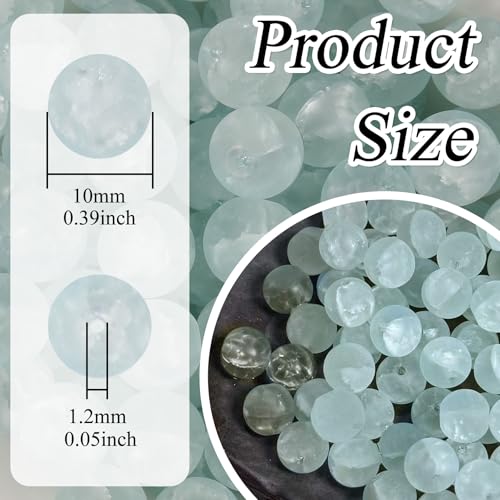 100Pcs Glass Beads 10mm Round Moon Frosted Cracked Water-Activated Transparent Glazed Beads, Ideal for DIY Bracelets Necklaces Phone Charms Craft Supplies (Light Blue) - color: Light Blue