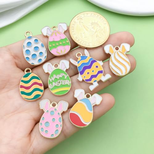 Sailanzi 22pcs Alloy enamel Easter egg series cute rabbit Pendant Jewelry Making DIY Keychain Earrings Pendant Various Design Charms for Jewelry Making Bracelets Necklace(SN928) - color: SN928