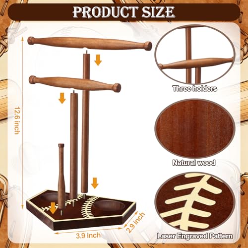 Qunclay Baseball Drip Necklace Holder with Staked Baseball Base Wooden Softball Ring Organizer Championship Rings Display Sports Jewelry Stand Gift for Athletes and Fans