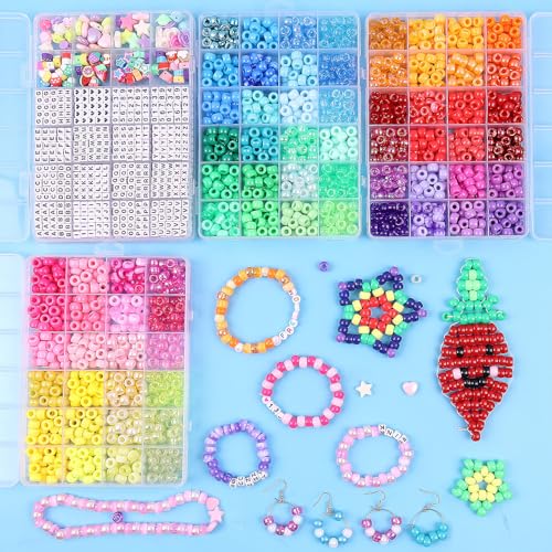 2600Pcs 72 Colors Pony Beads for Bracelets, 4 Box Rainbow Kandi Beads Bracelet Making Kit, Friendship Bracelet Kit with A-Z Letter Bead for Adults DIY Jewelry Making Crafts