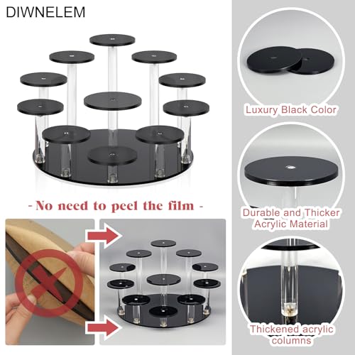 Round Jewelry Stand Acrylic Display Riser Stands Dessert Tower Display Tower for Watch,Jewelry,Rings,Earrings,Mini Figurines,Cupcakes(Black,11Tier) - size: Black-11 Tier