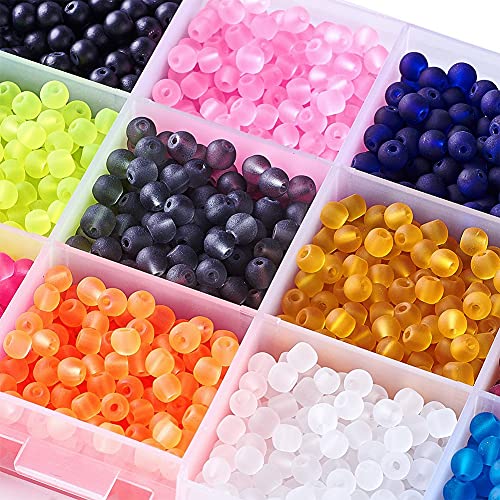 KISSITTY 1500pcs 4mm Frosted Round Crystal Beads Glass Spacer Beads 15 Colors for Bracelets Necklace DIY Jewelry Making