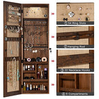 SRIWATANA Jewelry Organizer, Wall/Door Mounted Jewelry Armoire Cabinet with Mirror, Solid Wood(Dark Brown) - color: dark brown