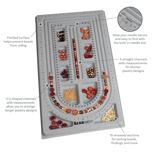 The Beadsmith Bead Board, Grey Flocked, 3 U-Shape and 3 Straight Channels, 10 x 18.5 inches, Design Boards for Creating Bracelets, Necklaces and Other Jewelry - size: 40" - 3 Channel