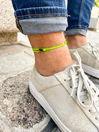 Made by Nami Surfer Anklet with Snap Hook Clasp Waterproof & Adjustable Thin String Ankle Bracelets for Women and Men Handmade Jewelry for Beach and Music Festival Accessories - color: Neon Green Black