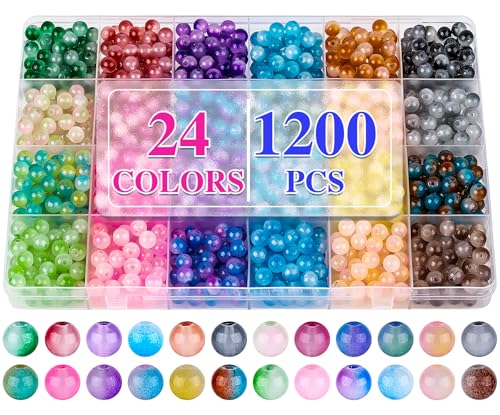 XSEINO About 1200+ PCS 6mm Double Colors Style Glass Beads Bracelet Making Kit,24 Assorted Double Colors Series Crystal Beads for Jewelry Making and DIY Crafts, Friendship Bracelets - color: Double Color Glass Beads