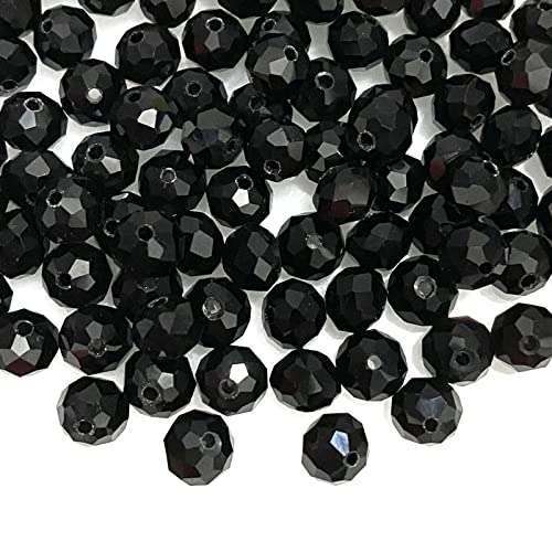 Jmassyang 8mm Briolette Rondelle Faceted Crystal Glass Beads for Jewelry Making Bracelets Necklaces Earrings (Black, 250pcs) - color: Black, size: 6x8mm