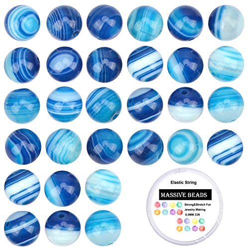100Pcs Natural Crystal Beads Stone Gemstone Round Loose Energy Healing Beads with Free Crystal Stretch Cord for Jewelry Making (Blue Agate, 8MM) - color: Blue Agate, size: 8MM