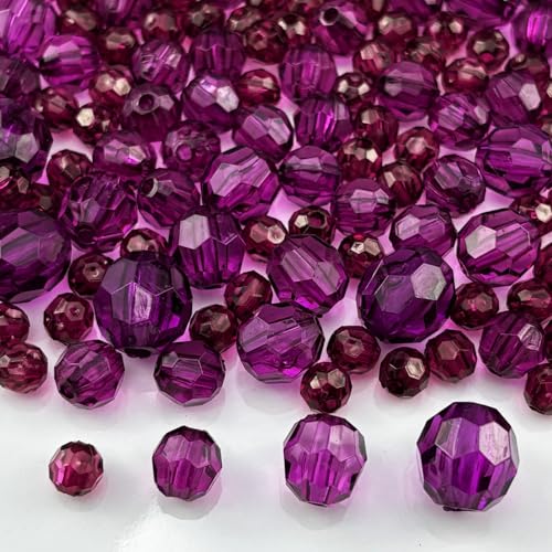 850pcs Acrylic Round Faceted Beads 6mm 8mm 10mm 12mm Faceted Round Spacer Beads for Bracelets Necklace Earring DIY Jewelry Making Craft(Dark Purple) - color: Dark Purple