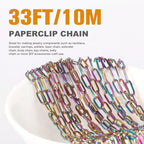 [33 Ft] Stainless Steel Paperclip Chains Roll, 2.5mm Width Rainbow Plated Stainless Steel Oval Link Chains Spool Bulk for Jewelry Making - color: colorful(2.5mm)