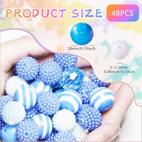 48 Pcs 20mm Beads for Pens Bubblegum Bead Light Blue Crystal Acrylic Round Chunky Bead Sparkly Large Balls Beads for Pen Beadable Keychain Bracelet Necklace DIY Jewelry Making Supplies - color: Light blue Color