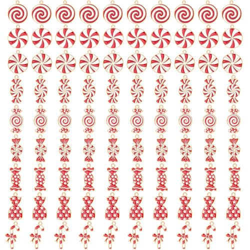 SANNIX 90 Pcs Christmas Charms for Jewelry Making, Xmas Candy Charms Red White Candy Cane Holiday Charm Pendants for Bracelets Necklaces Earrings Making and Crafting - color: Red White