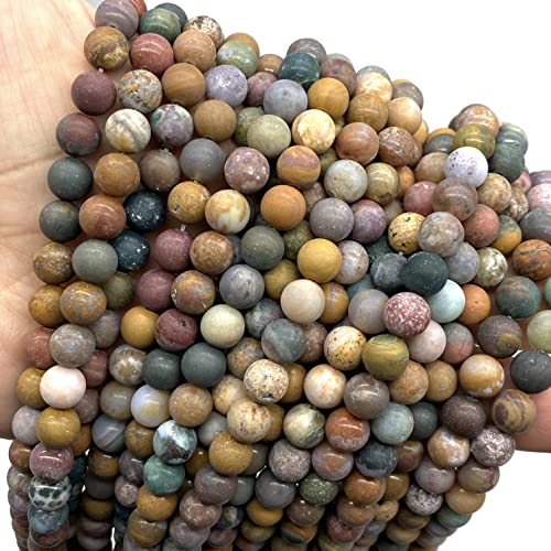 ABCGEMS Velvet-Matte-Finished Madagascan Kabamby Ocean Jasper Beads (Enhance The Stone's Inherent Texture and Nature Hues with a Non-Glare Aesthetic) Smooth Round 8mm (Non-Shiny) - color: Kabamby Ocean Jasper (From Madagascar)