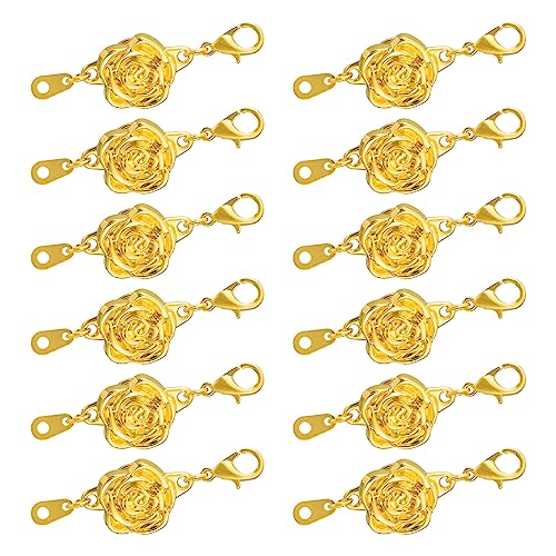 uxcell 12Pcs Jewelry Clasps, Rose Clasps Locking Closures with Lobster Clasps for Bracelet Necklace Jewelry Making, Gold - color: Gold