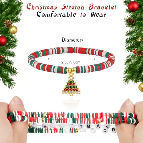 Emibele Colorful Stretch Bracelet Stack Boho Beaded Bracelet Set Heishi Surfer Bracelet Stackable Y2K Trendy Jewelry Friendship Multiple Set Women Fans - style: Red & Green 7PCS