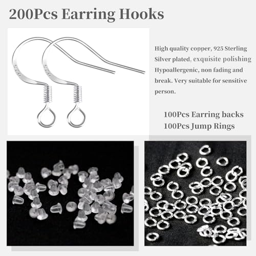 200 PCS 18K Gold Tone and Silver Earring Hooks 925 Sterling Silver Plated Hypoallergenic Ear Wires Fish Hooks with 100 PCS Clear Silicone Earring Backs and 100PCS Jump Rings for DIY Jewelry Making… - color: 18K Gold and Silver