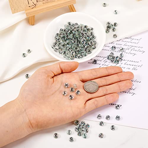 Cheriswelry 200pcs 7mm Clear Flat Round Letter Beads Transparent Acrylic Alphabet Crystal Beads Horizontal Hole Glitter Powder Loose Spacer Beads for DIY Bracelet Necklace Jewelry Making - color: Clear-Flat Round