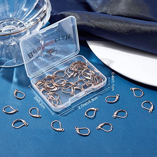 Beebeecraft 1 Box 50Pcs Leverback Earring Hooks Stainless Steel Earring Findings 15.5x10mm Rose Gold Earwires Lever Back Hoops for Jewelry Making - color: 15.5x10mm Rose Gold Earring Hooks