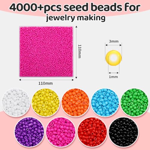 IOOLEEM Hot Pink Seed Beads, 4000+ pcs 3mm Glass Beads for Jewelry Making, Bracelets - color: Hot Pink, size: 3mm / 4000pcs