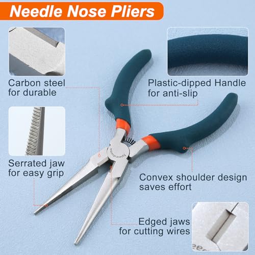 SPEEDWOX Needle Nose Pliers for Jewelry Making with Wire Cutter Serrated Jaws Convex Shoulders Pliers for Bending Wire and Small Object Gripping - style: Needle Nose Pliers With Cutter
