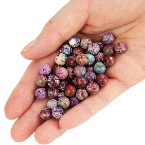 100pcs Natural Stone Beads 8mm Purple Imperial Jasper Round Genuine Real Stone Beading Loose Gemstone Hole Size 1mm DIY Charm Smooth Beads for Bracelet Necklace Earring Jewelry Making Crafts - color: Purple Imperial Jasper