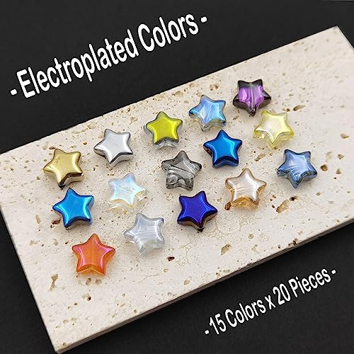 INSPIRELLE 10mm Star Beads 300pcs Electroplated Crystal Glass Spacer Beads for Jewelry Bracelet Necklace Making