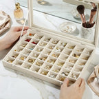 48 Grid Velvet Stud Earring Organizer Storage Tray, Adjustable Earring Holder Organizer with Clear Lid, Jewelry Display Box for Earrings, Rings, Necklaces and Studs, Gift for Women and Girls