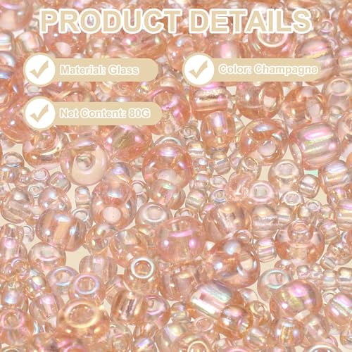 MECCANIXITY 15/0 11/0 8/0 6/0 Glass Seed Beads 1.5mm/2mm/3mm/4mm Loose Seed Beads for Jewelry Earring Bracelet Craft Making, 5888PCS, Champagne - color: Champagne