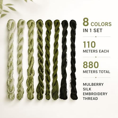 Natural 100% Silk Thread, Handmade Embroidery Thread Silk Floss 8 Colors 110m Each (77) - color: 77
