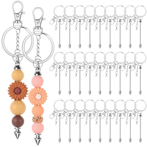 30 Pack Beadable Keychains Bars DIY Blank Beadable Keychains Metal Beaded Keychain Sliver Beads Keychain Making Kit for DIY Crafts Supplies Jewelry Making Gift - style: 30 Pack - Silver