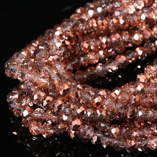 5 Strands 3mm Transparent Brown Color Half Plated Faceted Rondelle Beads, Songxi Glass Beads for Keychain Making Necklace Earring Jewelry Making for Gemstone DIY Craft Supplies - color: Brown, size: 3mm(5 Strands)