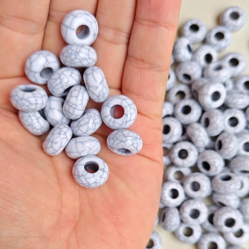 Large Hole Beads for Jewelry Making-100pcs 14mm European Rondelle Spacer Beads,Big Hole Craft for Bracelets(White) - color: White