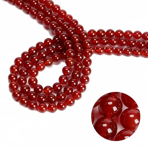 48Pcs 8mm Red Agate Natural Round Loose Real Stone Beads Gemstone Genuine for DIY Hand Made Craft Jewelry Bracelet Earring Necklace String Making Energy Healing Power - color: Red Agate, size: 8mm