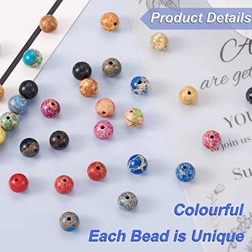 Craftdady 90pcs Natural Stone Imperial Jasper Beads Round Gemstone Striped Agate Dragon Veins Agate Crackle Agate Loose Beads Energy Healing Gemstone Beads for DIY Jewelry Crafts - color: Mixed Color,Imperial Jasper