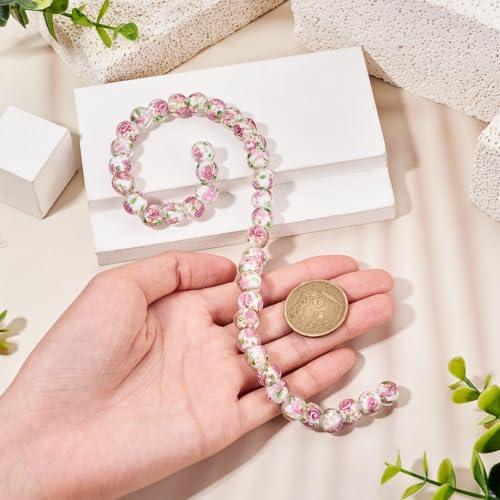 Cheriswelry 40Pcs/Strand Round Flower Lampwork Beads 10mm Handmade Gold Sand Glass Beads for Rosary Making DIY Necklace Earring Jewelry Making(Clear) - color: Clear