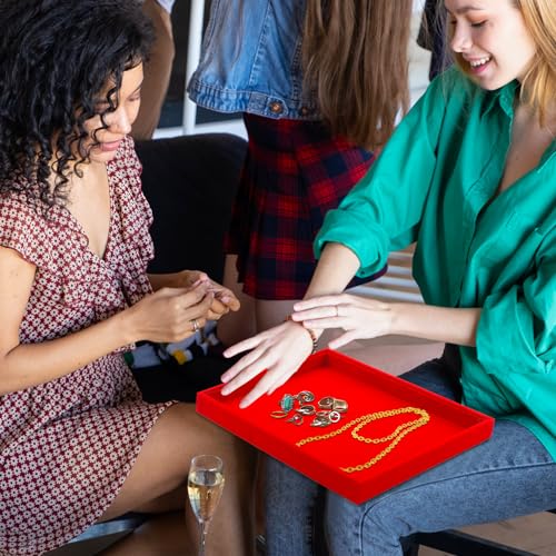 Lainrrew Jewelry Tray, 4 Pack Jewelry Organizer Velvet Jewelry Tray Stackable Jewelry Trays, Necklace & Earring Holder, Divided Bracelet & Ring Storage, 13.8"x9.5"x1.2" - Elegant Display Case (Red) - color: Red