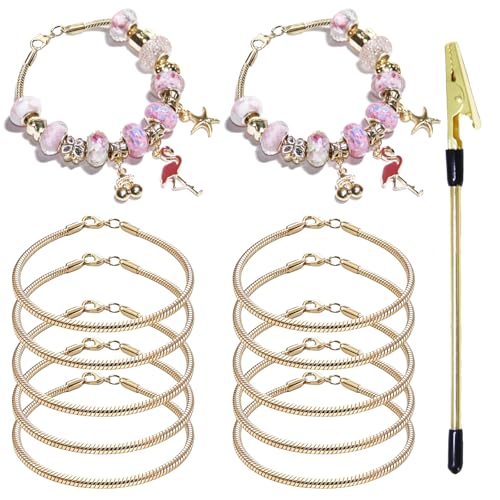 Exway 10 Pcs Snake Charm Bracelet Chain 6.5 Inch Gold Charm Bracelet Kit Snake Chain Bracelets Chain for Christmas DIY Women Jewelry Making Gifts - color: gold style A, size: 6.5in